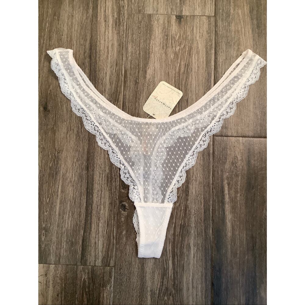 Intimately Free People Womens L White Polka Dot Mesh Mid Week Thong Panty C6-1 - Picture 2 of 7
